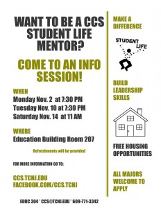 flyer for Student Life Mentor info session